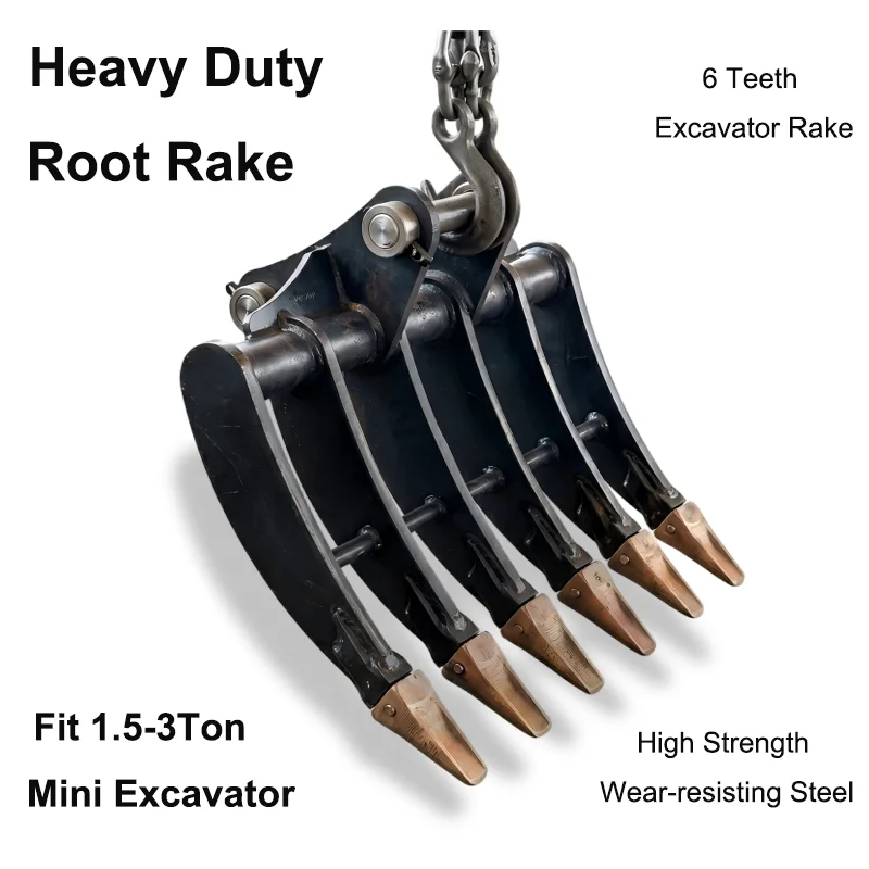 Heavy Duty 6 Teeth Excavator Root Rake Attachment for 1.5T-3T Mini Digger, Land Clearing & Sorting
Heavy Duty 6 Teeth Excavator Root Rake Attachment for 1.5T-3T Mini Digger, Land Clearing & Sorting