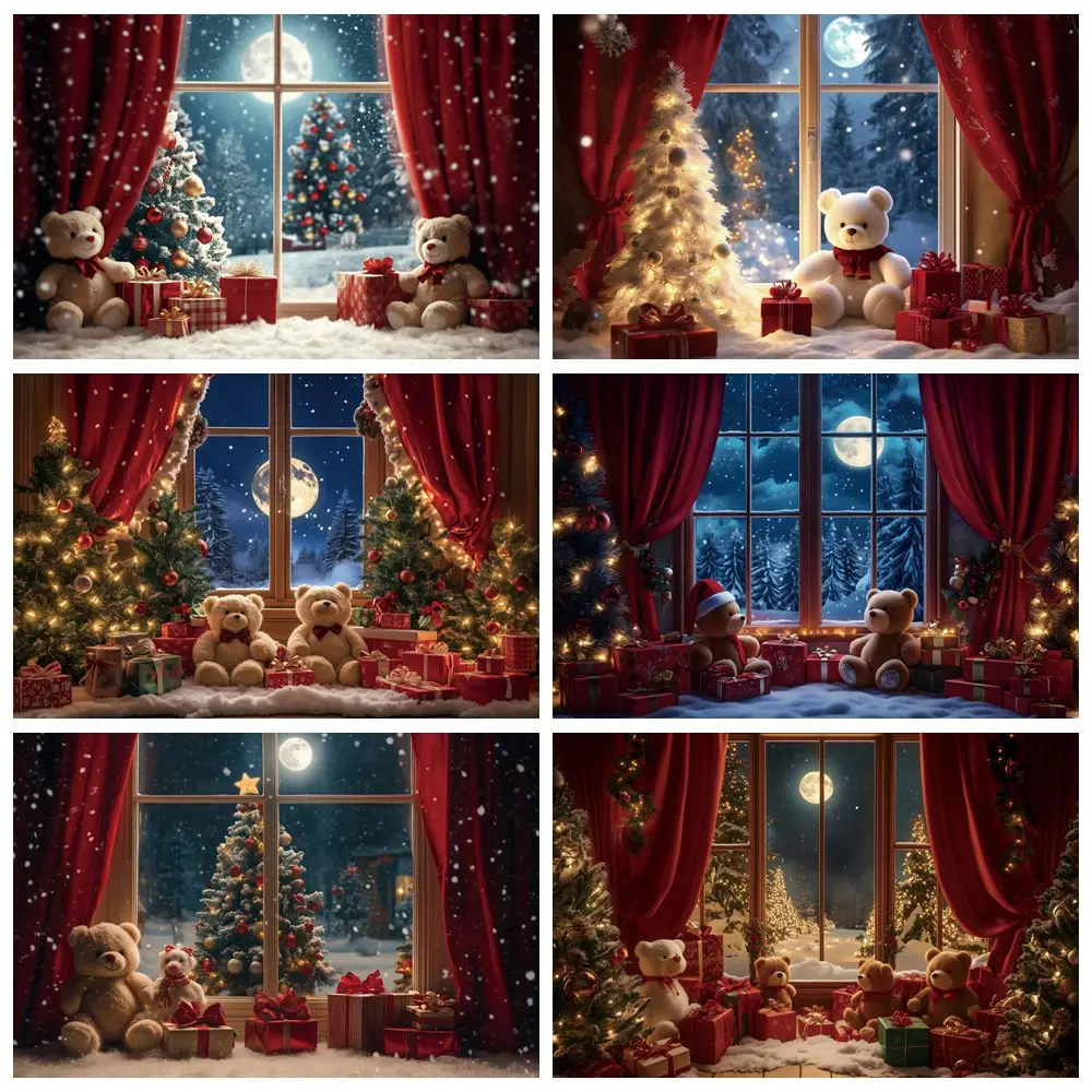 Christmas Toy Bear Gifts Backdrop Snow Window Moon Xmas Tree Kids Family Portrait Photography Background Decor Photo Studio Prop
Christmas Toy Bear Gifts Backdrop Snow Window Moon Xmas Tree Kids Family Portrait Photography Background Decor Photo Studio Prop