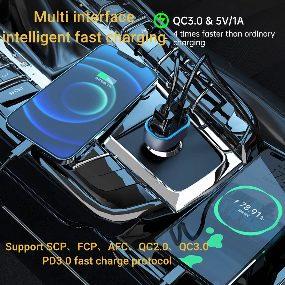 Car Charger Expansion 6 In 1 Multi Port Output USB Type C PD3.0 Fast Charging Type C Car Charger
Car Charger Expansion 6 In 1 Multi Port Output USB Type C PD3.0 Fast Charging Type C Car Charger
