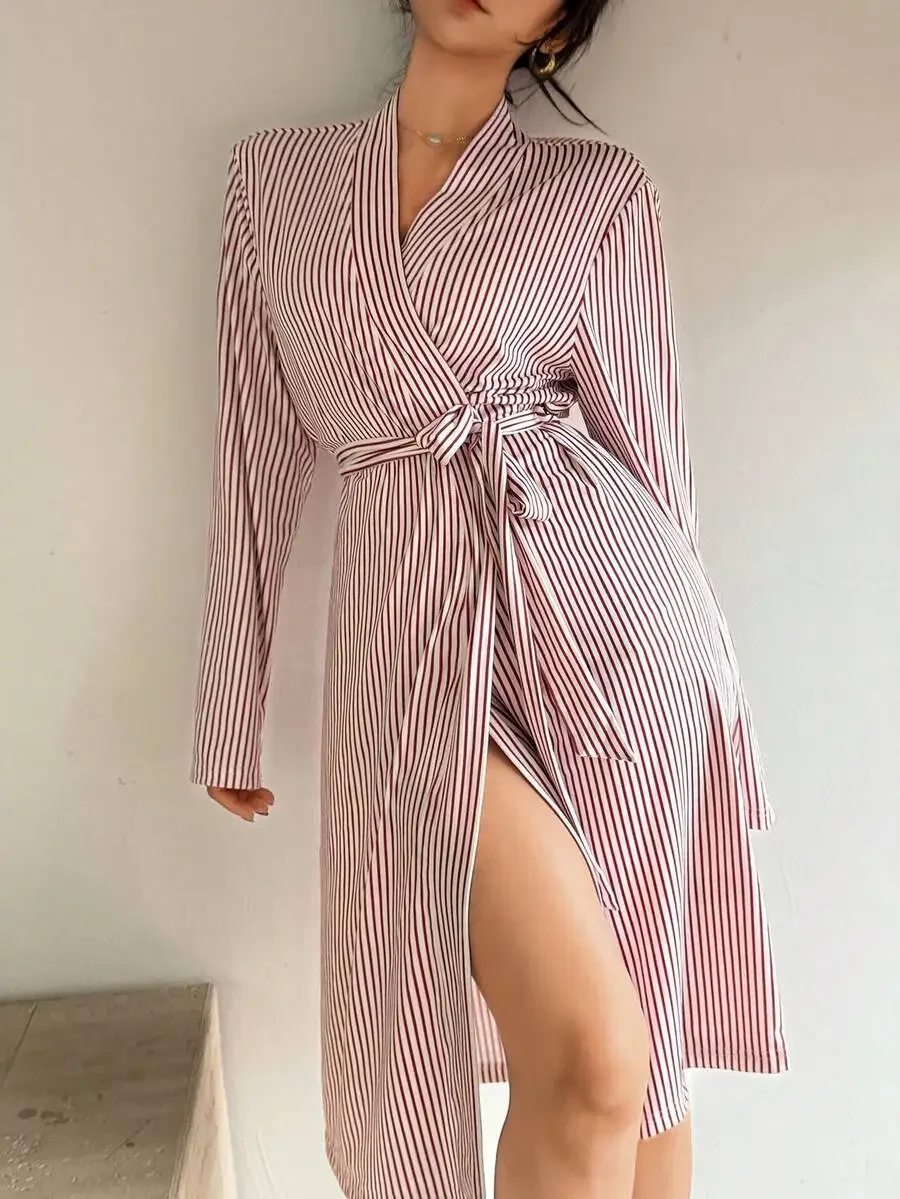 Womens Striped Wrap Robe With Belt Casual Sleepwear
Womens Striped Wrap Robe With Belt Casual Sleepwear