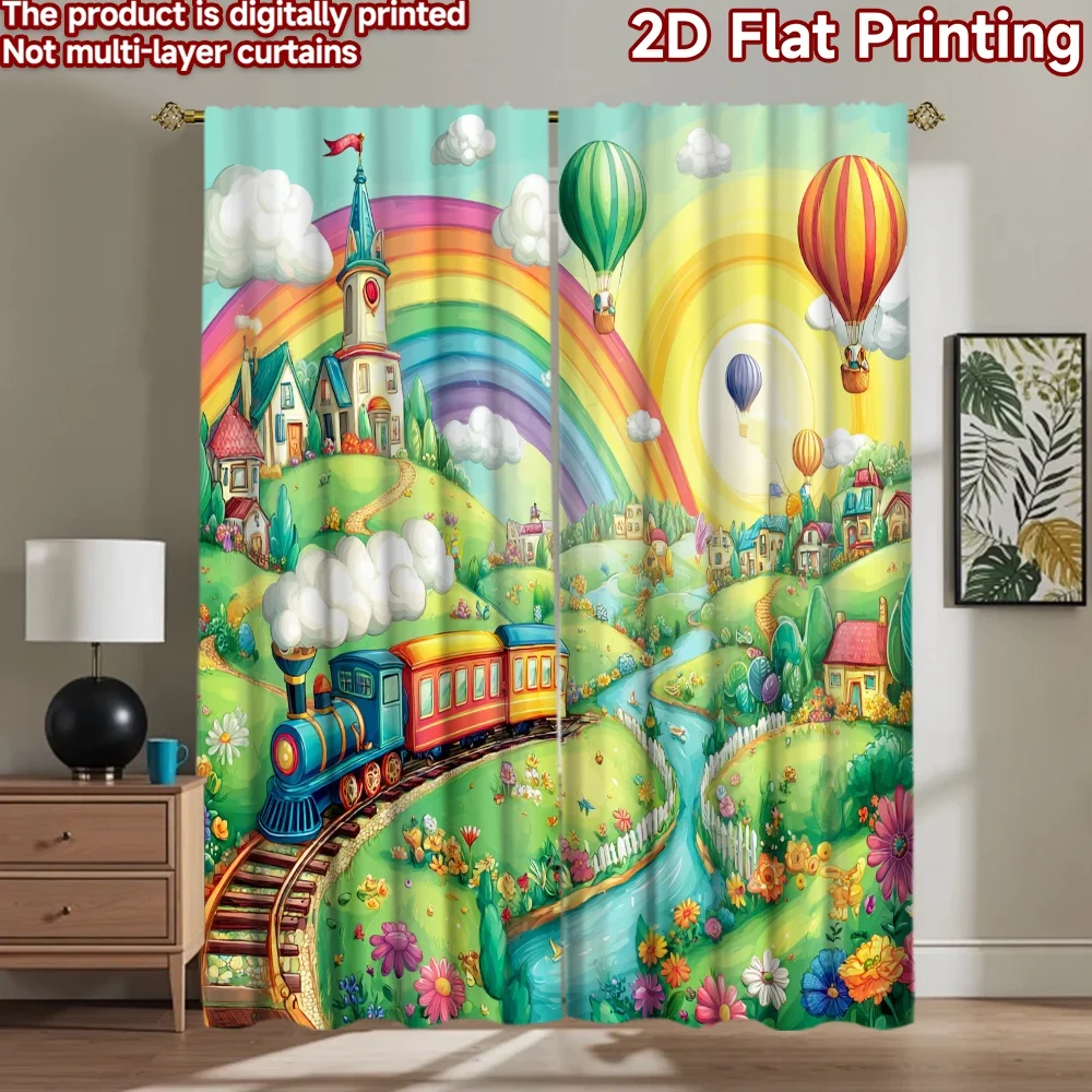 2D flat printing 2pcs Window Curtains Cute Train Rainbow Village Adventure Digital Printed Polyester Drapes Holiday Decorations
2D flat printing 2pcs Window Curtains Cute Train Rainbow Village Adventure Digital Printed Polyester Drapes Holiday Decorations