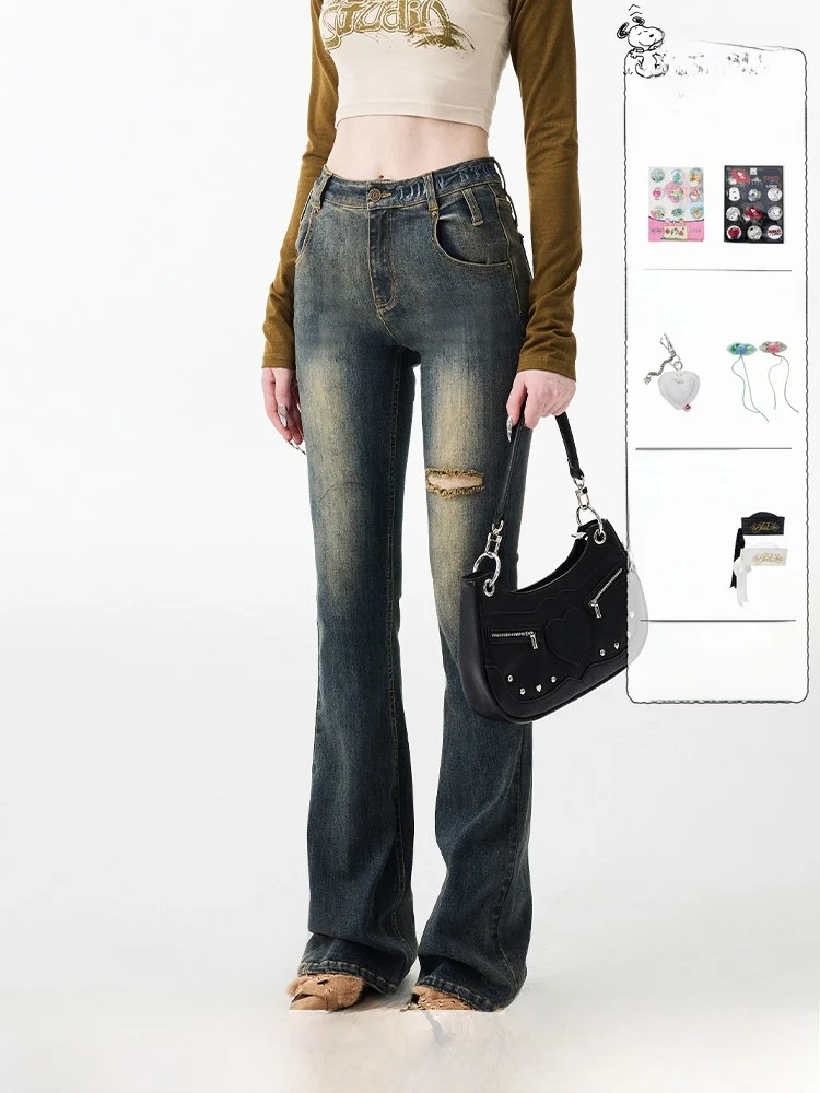 1JINN STUDIO Vintage Thick Denim Slimming Long Jeans with Ripped Details Bell Bottoms for Women Deep Color All Seasons
1JINN STUDIO Vintage Thick Denim Slimming Long Jeans with Ripped Details Bell Bottoms for Women Deep Color All Seasons