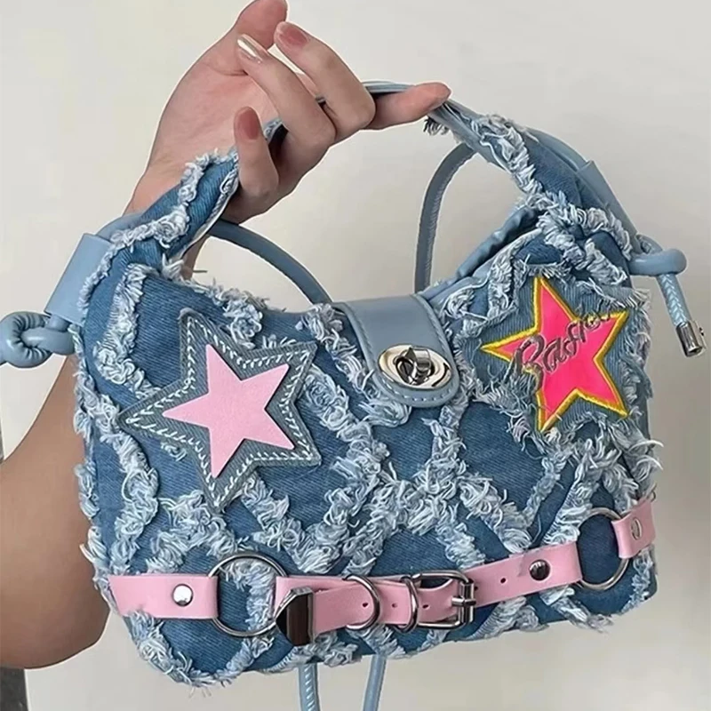 Splicing Contrast Color Crescent Bags Punk Denim Hot Girl Crossbody Bags Star Stickers Handbags High Value Storage Shoulder Bags
Splicing Contrast Color Crescent Bags Punk Denim Hot Girl Crossbody Bags Star Stickers Handbags High Value Storage Shoulder Bags