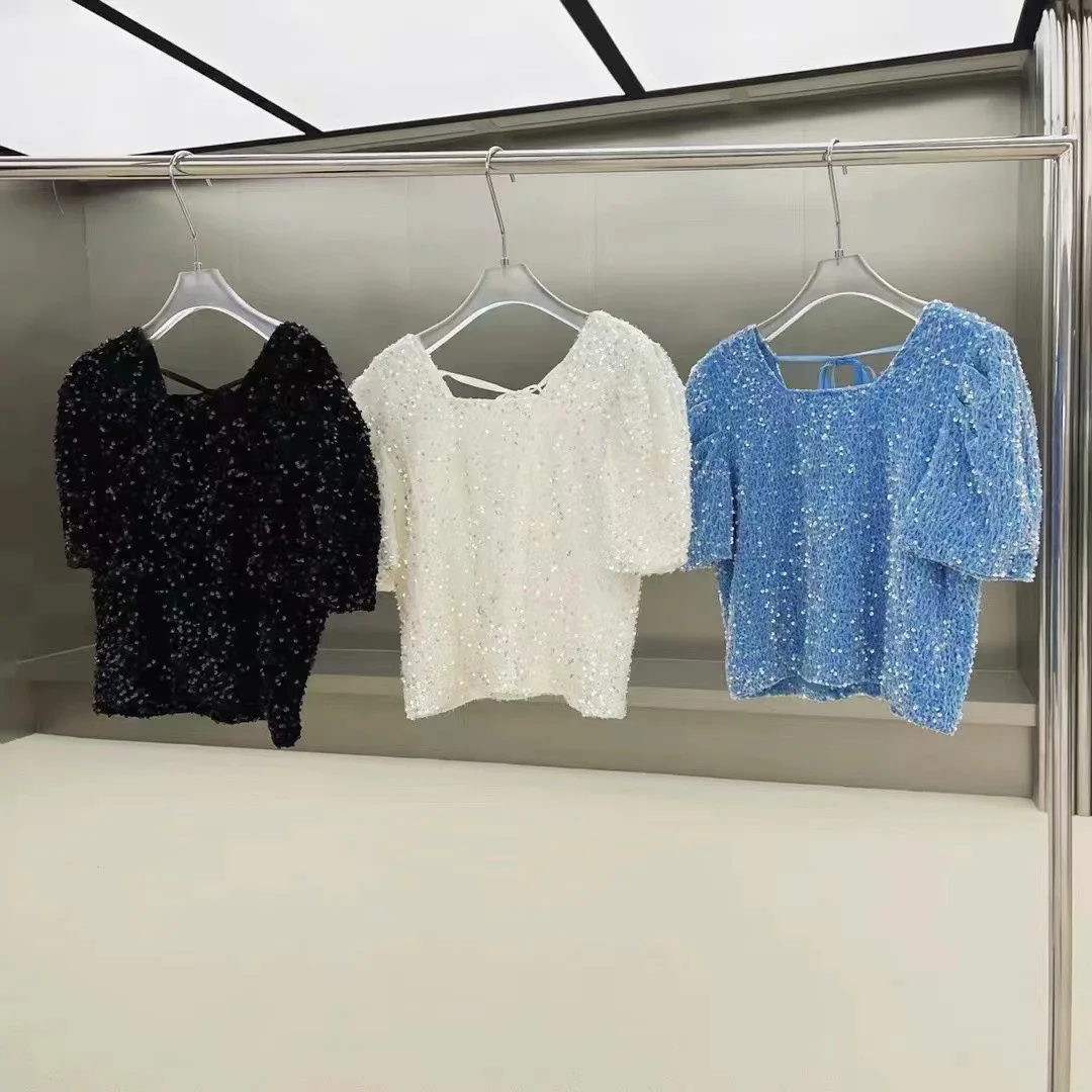 Girls' New Bead Bubble Sleeve Square Neck Top Korean Middle and Large Children's Fashion Sparkling Glitter Solid Color T-shirt
Girls' New Bead Bubble Sleeve Square Neck Top Korean Middle and Large Children's Fashion Sparkling Glitter Solid Color T-shirt