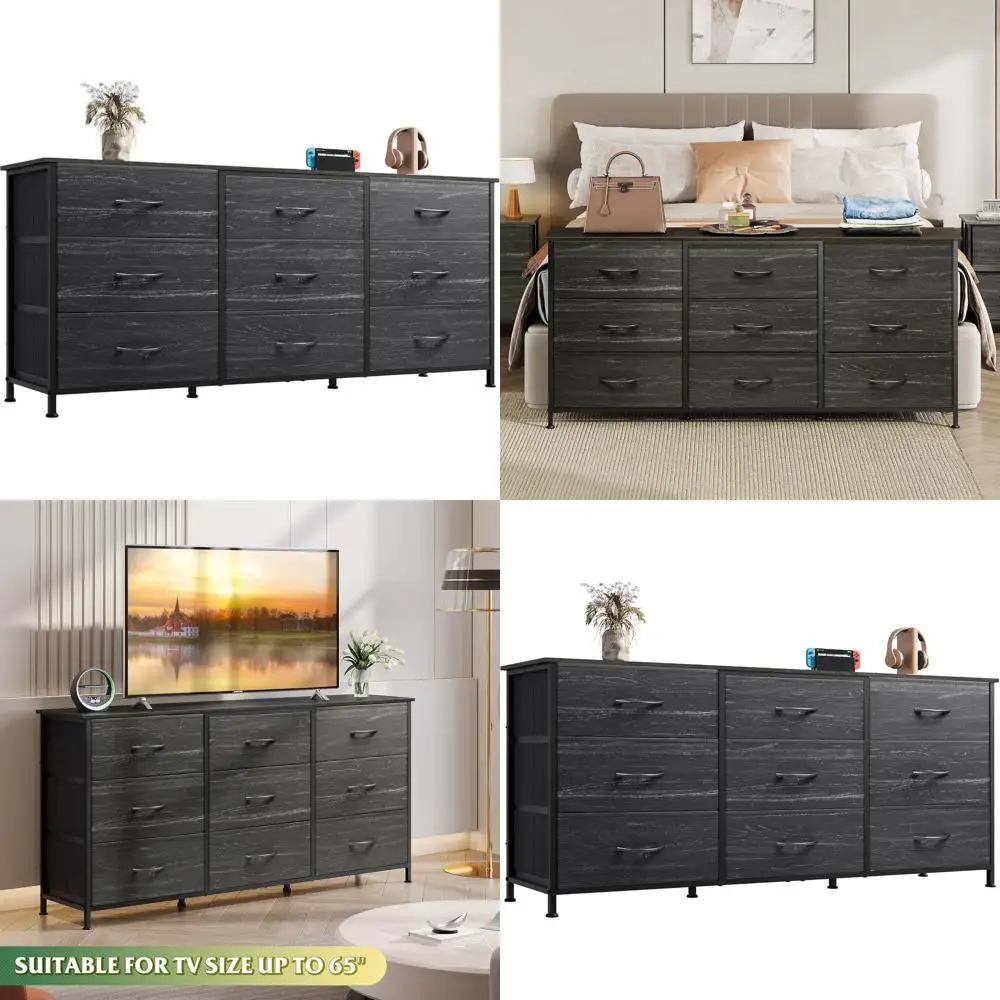 54 Inch Wide Black Bedroom Dresser with 9 Drawers, TV Stand for 55-65 Inch TVs, Large Entertainment Center
54 Inch Wide Black Bedroom Dresser with 9 Drawers, TV Stand for 55-65 Inch TVs, Large Entertainment Center
