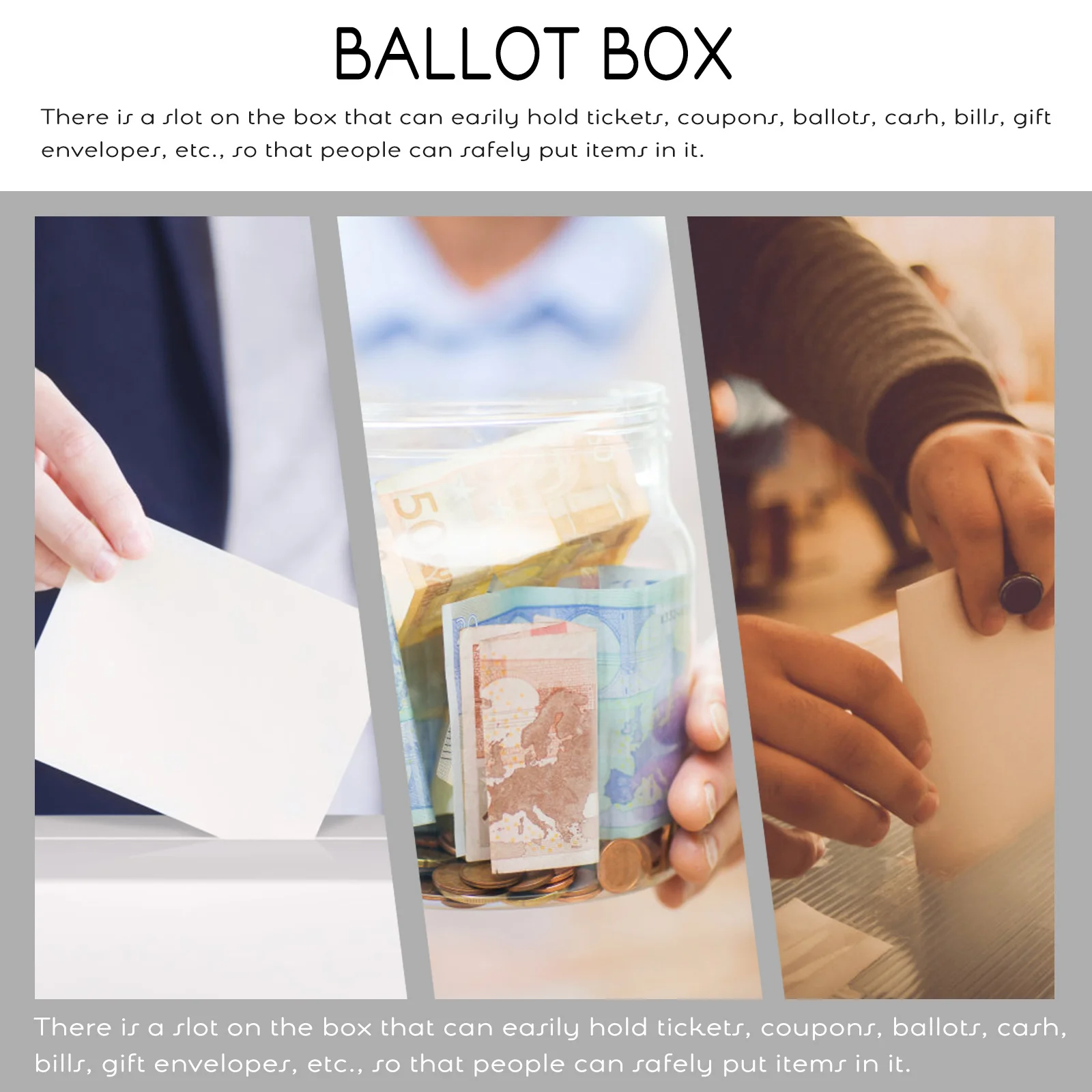 Clear Acrylic Ballot Box Lockable Transparent Donation Suggestion Ticket Container for Events Voting Comment Collection
Clear Acrylic Ballot Box Lockable Transparent Donation Suggestion Ticket Container for Events Voting Comment Collection