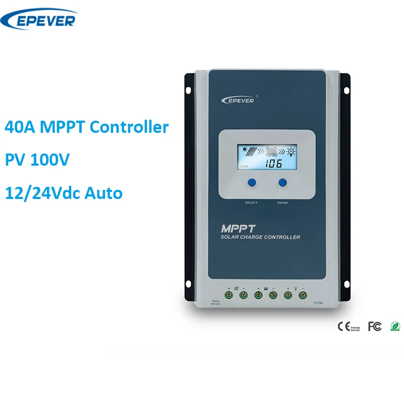 EPever Tracer 40A Solar Charge Controller Black-Light LCD Solar Regulator 12V 24V Lead Acid Lithium-ion Batteries Tracer4210AN
EPever Tracer 40A Solar Charge Controller Black-Light LCD Solar Regulator 12V 24V Lead Acid Lithium-ion Batteries Tracer4210AN