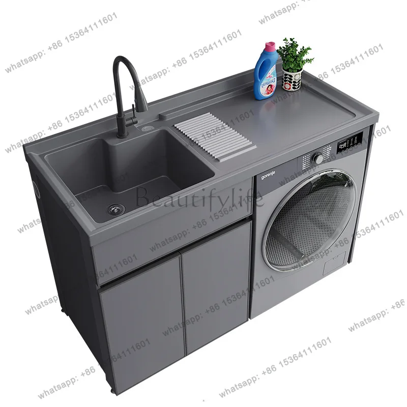 Balcony, washing machine cabinet, quartz stone integrated basin, corner cutting double launching with washboard
Balcony, washing machine cabinet, quartz stone integrated basin, corner cutting double launching with washboard