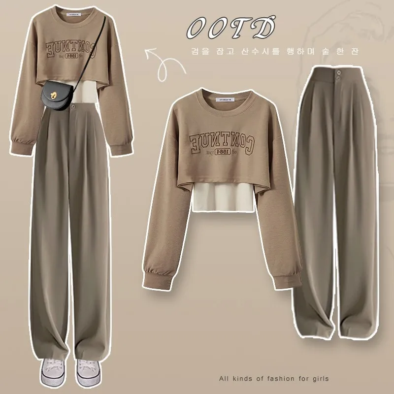 Spring Autumn Women Tracksuit Korean Style Elegant Loose Short Sweater Matching Sets Female Fake Two-piece Blouse Pants Suit
Spring Autumn Women Tracksuit Korean Style Elegant Loose Short Sweater Matching Sets Female Fake Two-piece Blouse Pants Suit