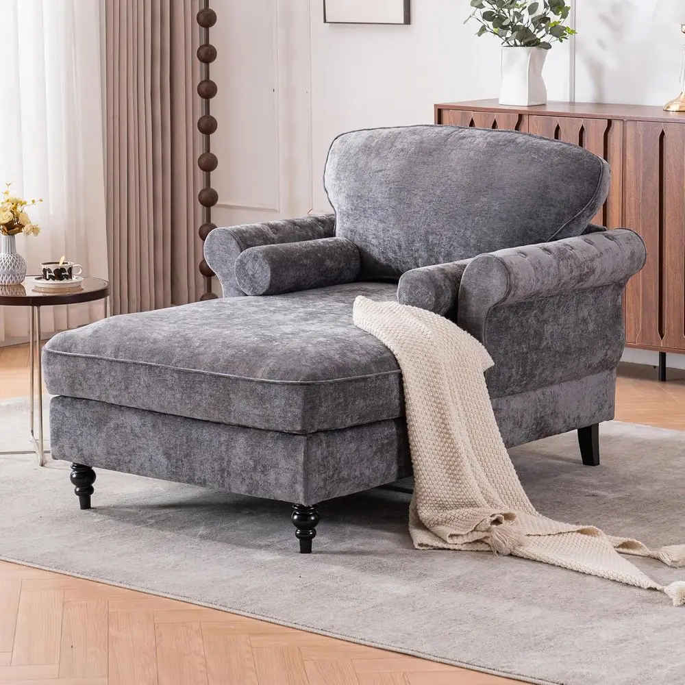 Oversized Grey Upholstered Chaise Lounger Sleeper Sofa with Rolled Arms for Living Room or Bedroom (43.3 W)
Oversized Grey Upholstered Chaise Lounger Sleeper Sofa with Rolled Arms for Living Room or Bedroom (43.3 W)