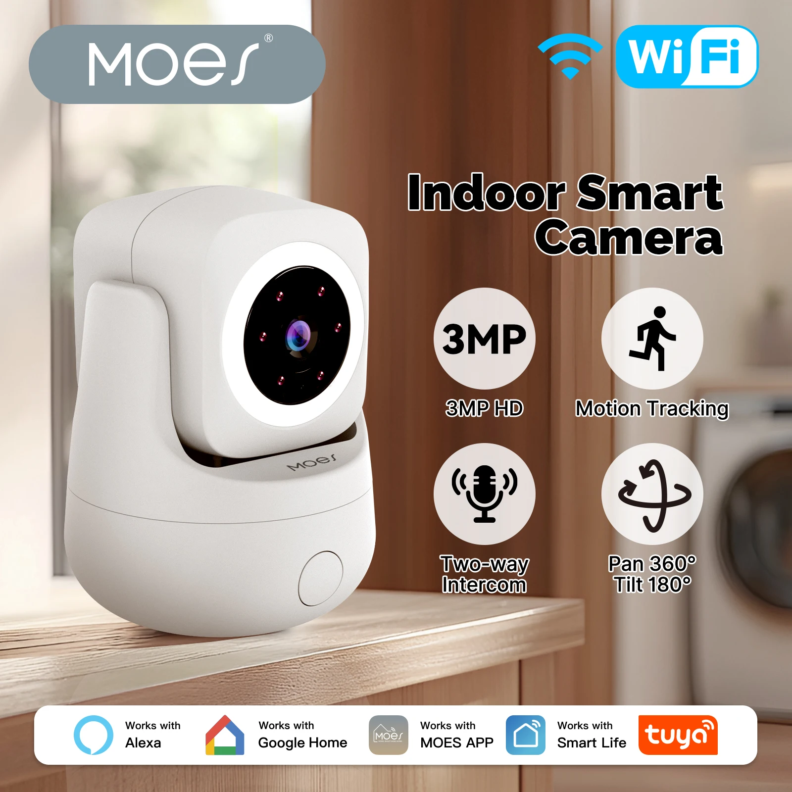 MOES Tuya WiFi Smart Camera Indoor 3MP HD Pan 360° Tilt 180° Home Monitoring Surveillace Works with Alexa Google Home
MOES Tuya WiFi Smart Camera Indoor 3MP HD Pan 360° Tilt 180° Home Monitoring Surveillace Works with Alexa Google Home
