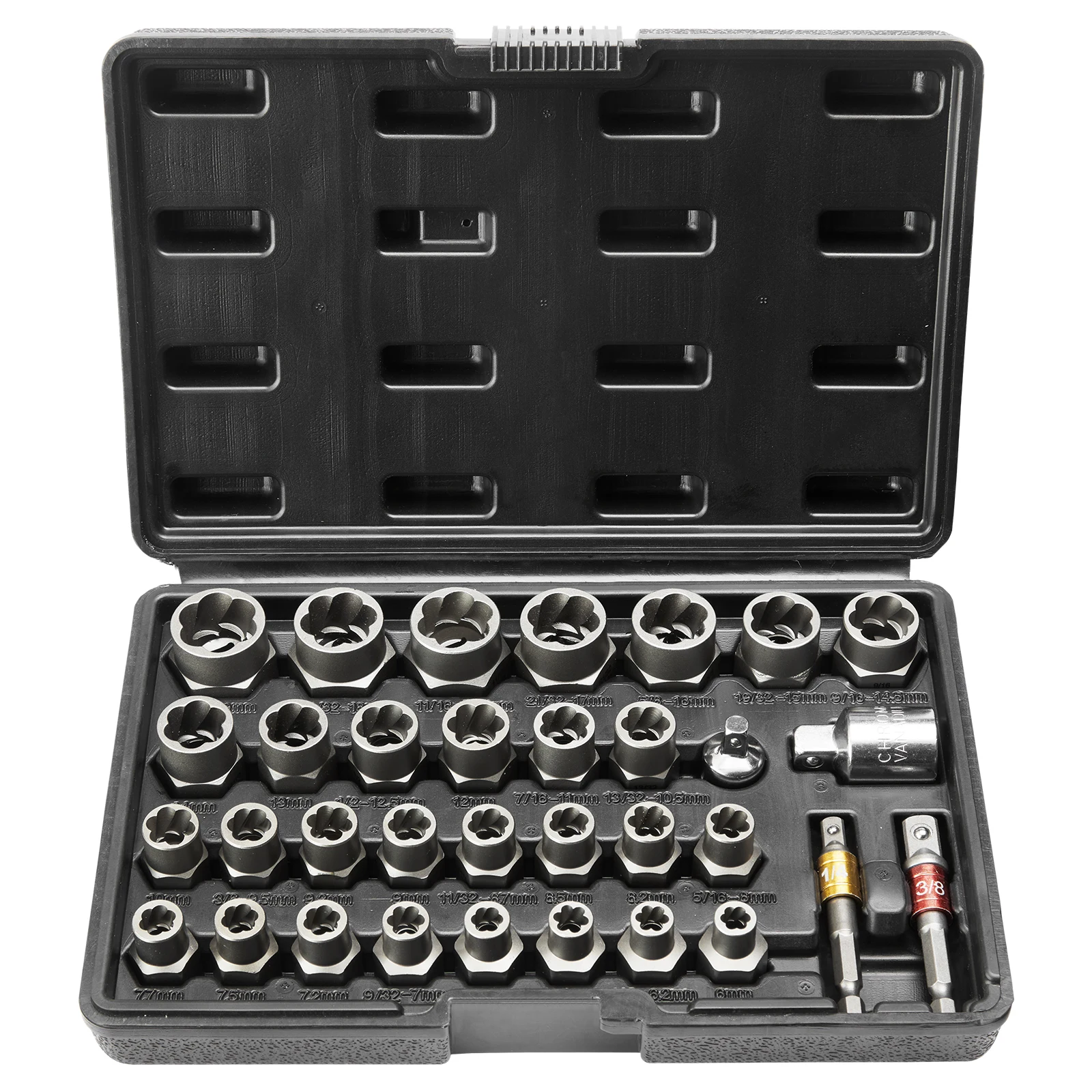 Bolt Extractor Set, 29-Piece Bolt And Nut Remover Set, 6mm To 10mm, , CR-MO Steel Extraction Socket Set With Storage Case, For
Bolt Extractor Set, 29-Piece Bolt And Nut Remover Set, 6mm To 10mm, , CR-MO Steel Extraction Socket Set With Storage Case, For