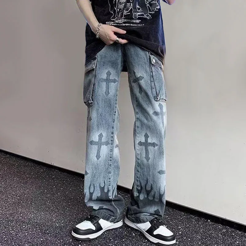 Men Multi-pocket Jeans Harajuku Print Spring Autumn Loose Wide Leg Straight Trousers Hip Hop Streetwear High Waist Denim Pants
Men Multi-pocket Jeans Harajuku Print Spring Autumn Loose Wide Leg Straight Trousers Hip Hop Streetwear High Waist Denim Pants
