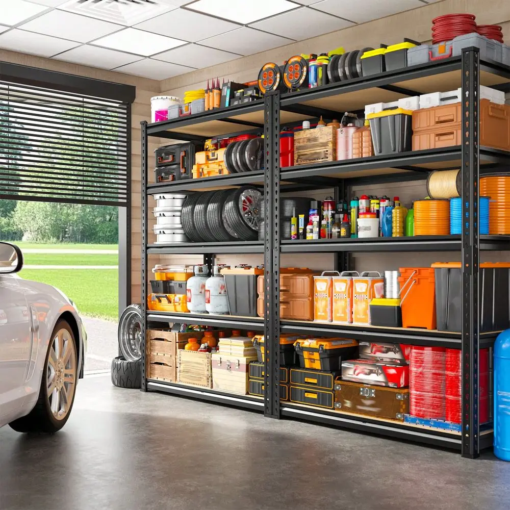 16 D Rolled Edge Storage Shelves Adjustable Metal 5Tier Garage Storage Shelving Unit, 72 H X 36 W X 16 D Black For Basement War
16 D Rolled Edge Storage Shelves Adjustable Metal 5Tier Garage Storage Shelving Unit, 72 H X 36 W X 16 D Black For Basement War