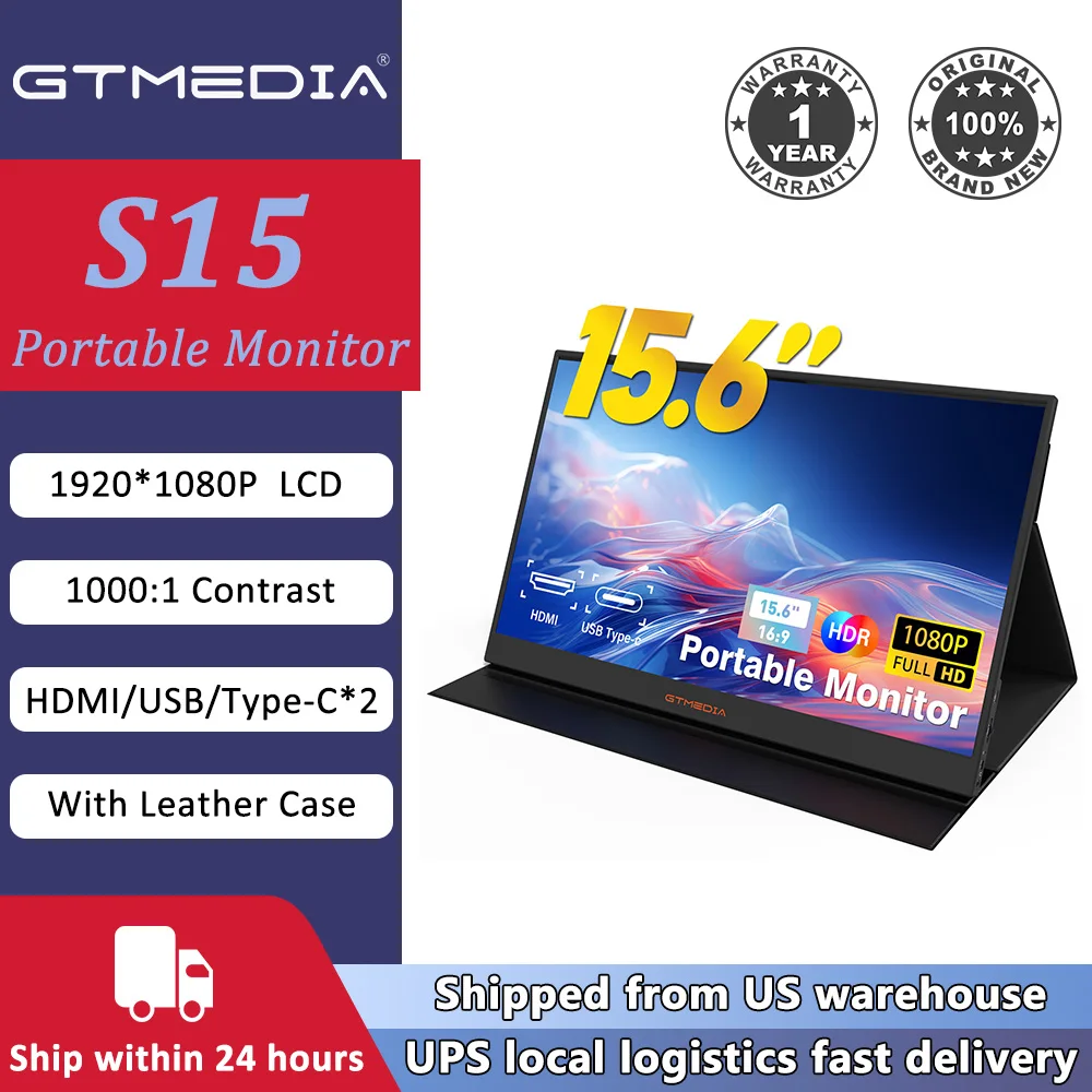 15.6 Inch 1920x1080 LCD HD External Portable Monitor with Leather Case GTMEDIA S15 Screen Display With Type-c Mini HDMI USB Port
15.6 Inch 1920x1080 LCD HD External Portable Monitor with Leather Case GTMEDIA S15 Screen Display With Type-c Mini HDMI USB Port