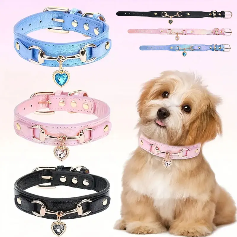 Adjustable PU Leather Dog Collar Shiny Rhinestone Love Heart Pendant Comfortable Pet Collar for Dogs Three Size
Adjustable PU Leather Dog Collar Shiny Rhinestone Love Heart Pendant Comfortable Pet Collar for Dogs Three Size