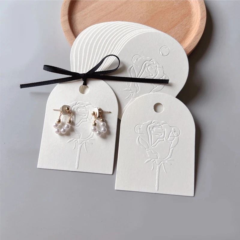 White Semi-Circle Embossed Rose Hair Clip Earring Display Cards with Bow 50Pcs Kraft Paper Jewelry Packaging DIY Small Business
White Semi-Circle Embossed Rose Hair Clip Earring Display Cards with Bow 50Pcs Kraft Paper Jewelry Packaging DIY Small Business