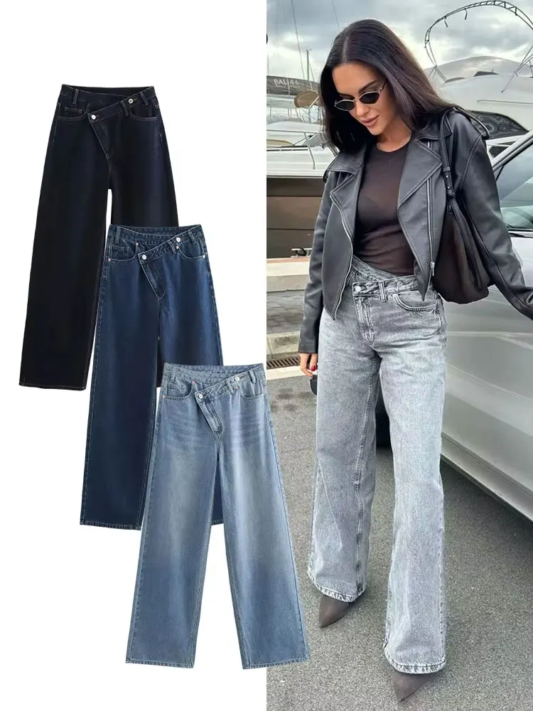 HH Women's Street Fashion Wide-leg Jeans Double-clad Pants With Pockets High Waist Solid Asymmetric Retro Straight Trousers
HH Women's Street Fashion Wide-leg Jeans Double-clad Pants With Pockets High Waist Solid Asymmetric Retro Straight Trousers