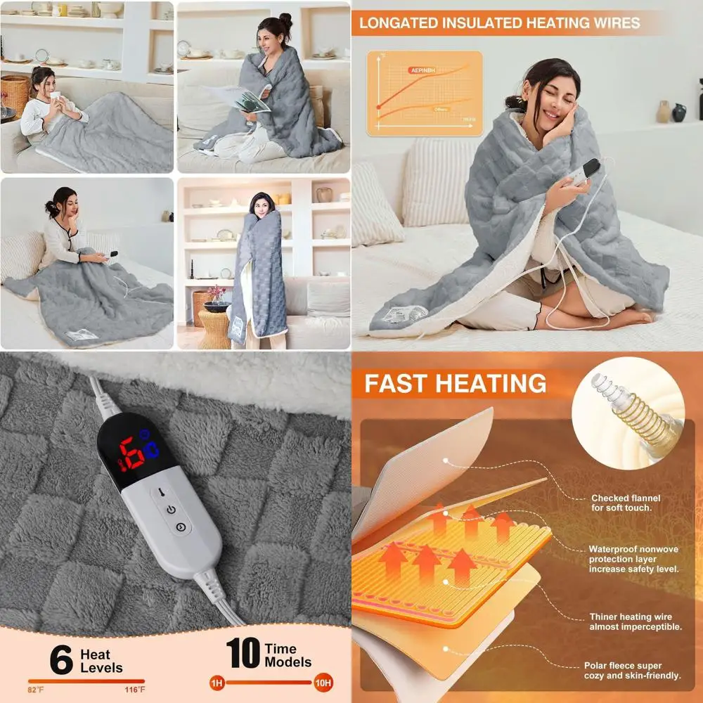 6-Level Adjustable Heated Blanket with 10-Hour Auto Shut-Off, Soft Flannel, ETL & FCC Certified, Gray, 90x100
6-Level Adjustable Heated Blanket with 10-Hour Auto Shut-Off, Soft Flannel, ETL & FCC Certified, Gray, 90x100