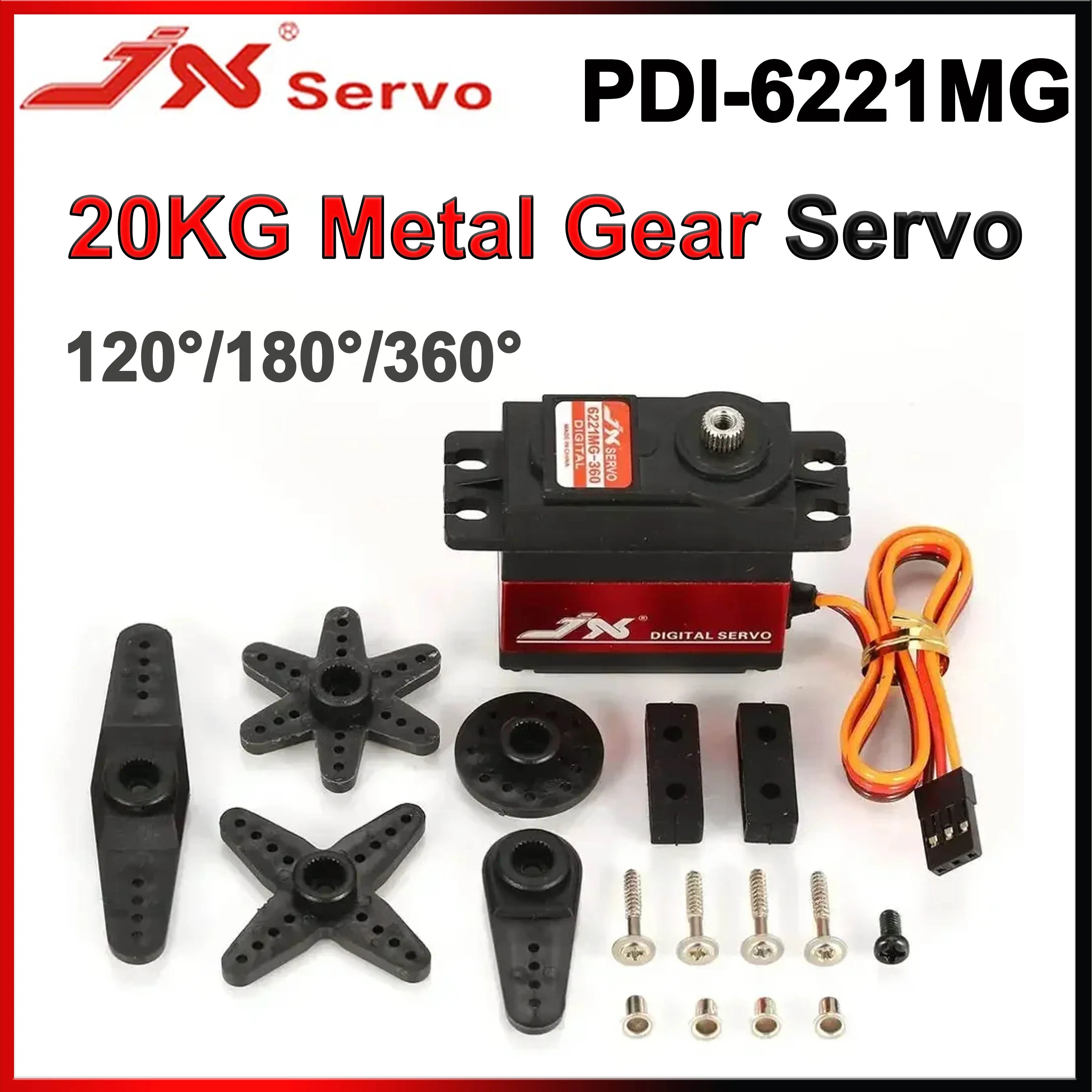 JX PDI-6221MG 20KG Digital Servo 120°/180°/360° Waterproof High Torque Aluminium Steel Gear for RC Car Crawler Helicopter Boat
JX PDI-6221MG 20KG Digital Servo 120°/180°/360° Waterproof High Torque Aluminium Steel Gear for RC Car Crawler Helicopter Boat