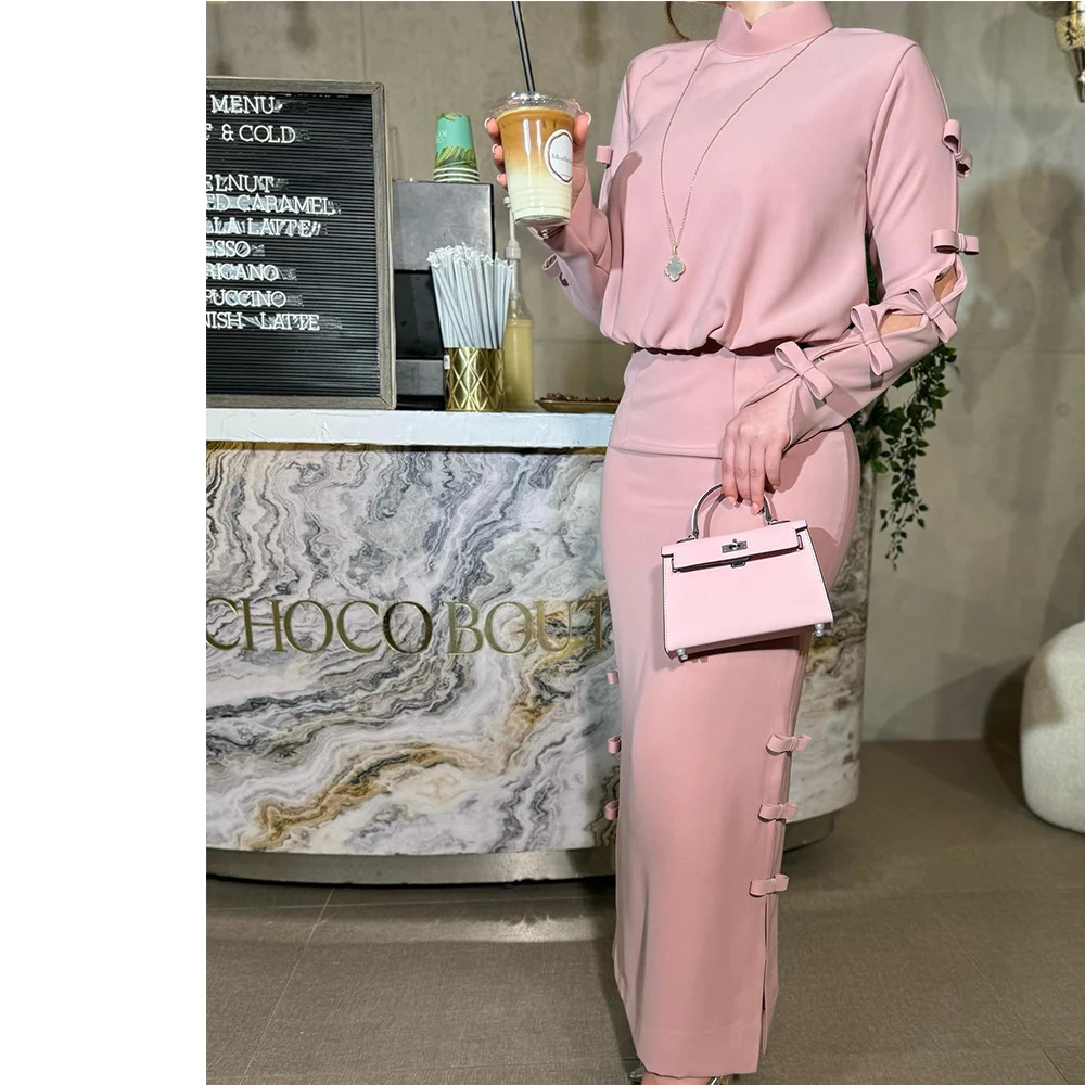 Customized Temperament Jersey Straight Bow Evening Dress Formal High Collar Long Sleeves Celebrity Gowns Saudi Arabia
Customized Temperament Jersey Straight Bow Evening Dress Formal High Collar Long Sleeves Celebrity Gowns Saudi Arabia