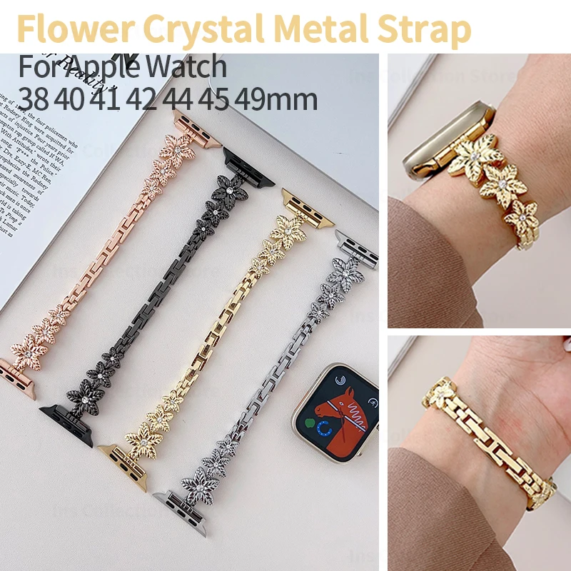 Metal Flower Strap for Apple Watch 44mm Band 40mm 49mm 42mm 41 45 38 Women Fashion Bracelet for iWatch Series 7 SE 6 5 4 3 Belt
Metal Flower Strap for Apple Watch 44mm Band 40mm 49mm 42mm 41 45 38 Women Fashion Bracelet for iWatch Series 7 SE 6 5 4 3 Belt