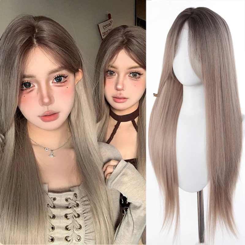 Wig women's small lace dyed gradient long straight synthetic wig full head cover
Wig women's small lace dyed gradient long straight synthetic wig full head cover