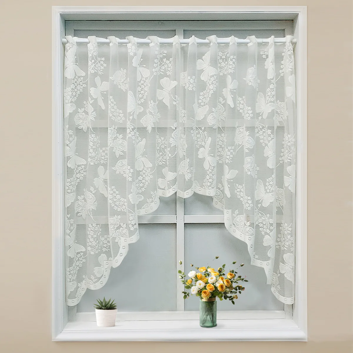 Window Valance Butterfly Knitted Lace White Sheer Short Kitchen Curtain Grommet Top French Style Romantic for Coffee Room Decor
Window Valance Butterfly Knitted Lace White Sheer Short Kitchen Curtain Grommet Top French Style Romantic for Coffee Room Decor