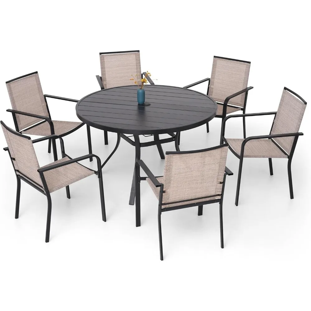 7-Piece Outdoor Dining Set, 48'' Round Table with 6 Stackable Chairs All Weather Furniture Set - Beige Grey
7-Piece Outdoor Dining Set, 48'' Round Table with 6 Stackable Chairs All Weather Furniture Set - Beige Grey