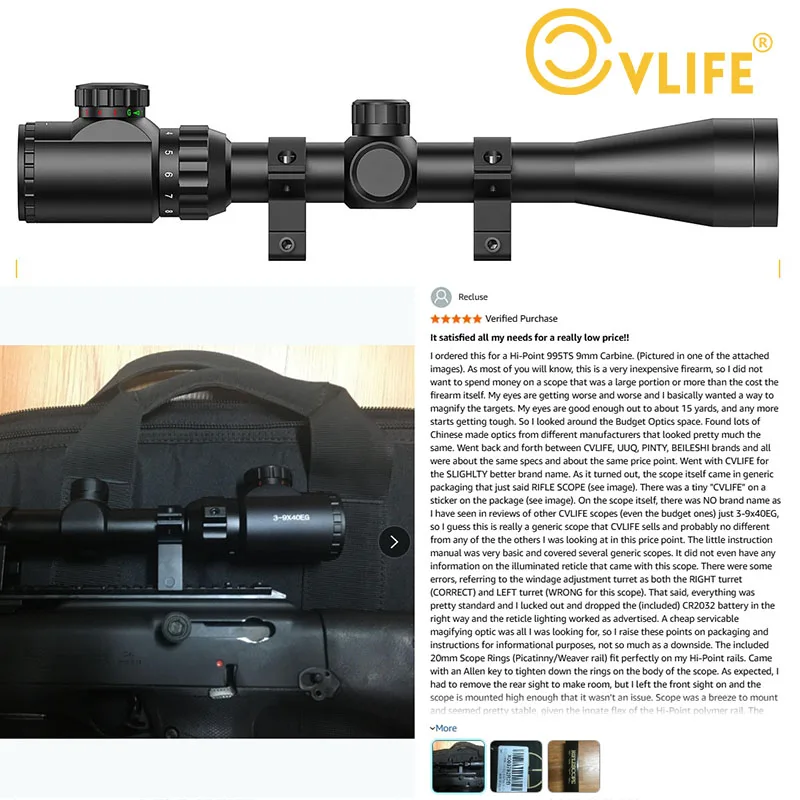 CVLIFE 3-9x40 Rifle Scope Red and Green Illuminated Optical Riflescope with 1 inch Tube Scope For Hunting Aluminum Mounts
CVLIFE 3-9x40 Rifle Scope Red and Green Illuminated Optical Riflescope with 1 inch Tube Scope For Hunting Aluminum Mounts