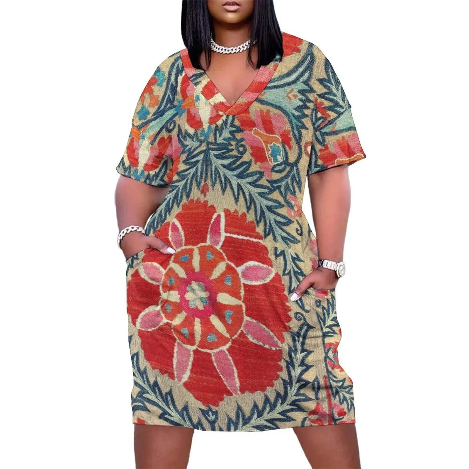 18th Century Suzani Fragment Print Loose Pocket Dress summer dress dresses with long sleeves
18th Century Suzani Fragment Print Loose Pocket Dress summer dress dresses with long sleeves