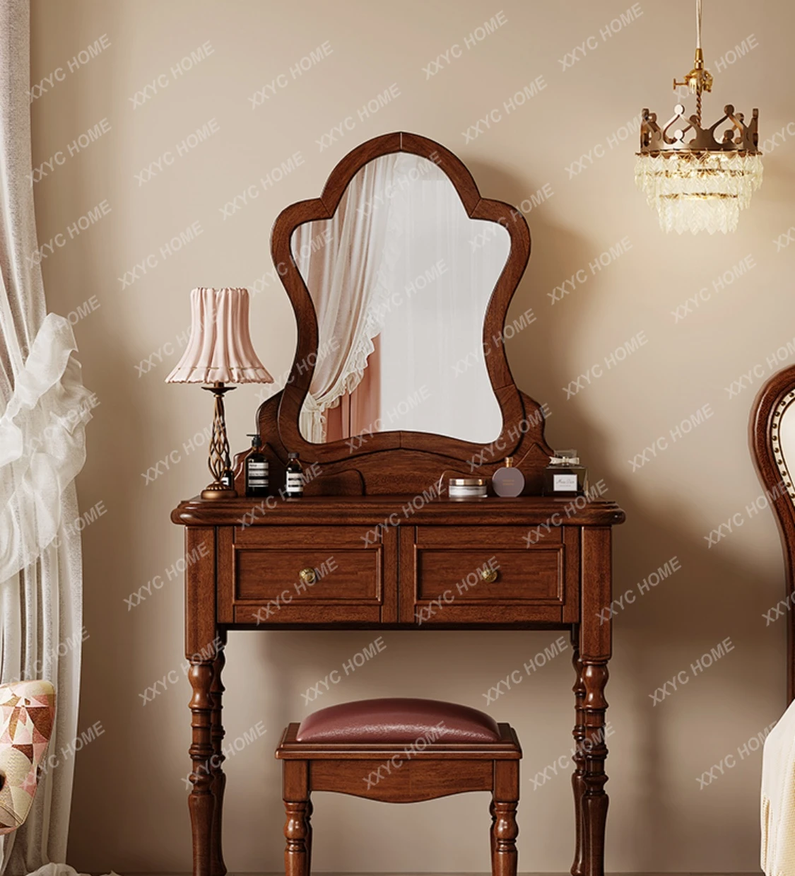 American Dressing Table Retro Country Bedroom Master Bedroom Makeup Table Solid Wood with Mirror Integrated Dresser
American Dressing Table Retro Country Bedroom Master Bedroom Makeup Table Solid Wood with Mirror Integrated Dresser