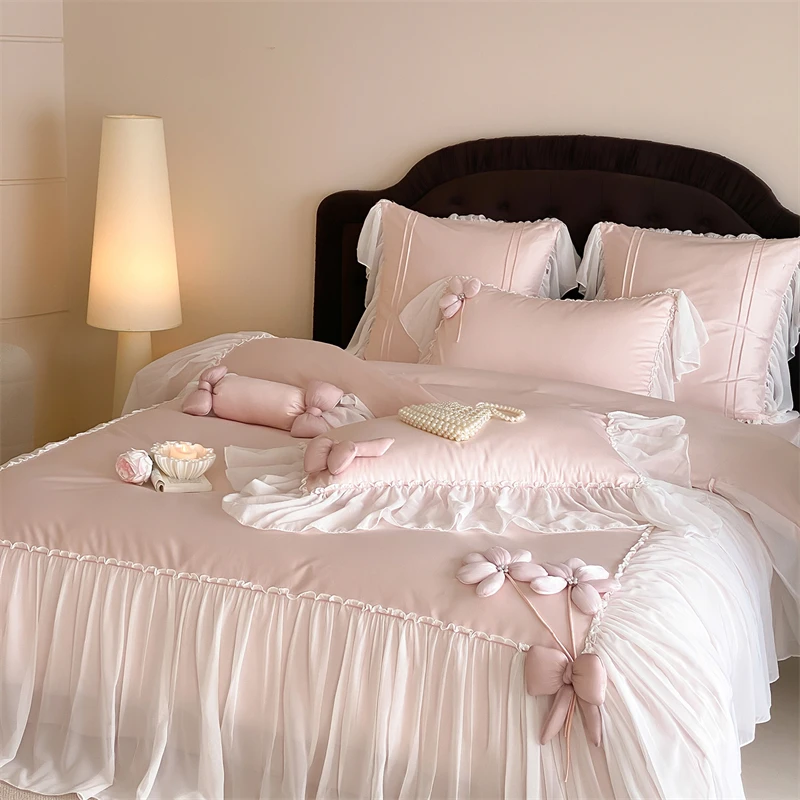 Flowers Bow Lace Ruffles Princess Wedding Bedding Set 1000TC Egyptian Cotton Duvet Cover Flat/Fitted Bed Sheet Pillowcases 4Pcs
Flowers Bow Lace Ruffles Princess Wedding Bedding Set 1000TC Egyptian Cotton Duvet Cover Flat/Fitted Bed Sheet Pillowcases 4Pcs