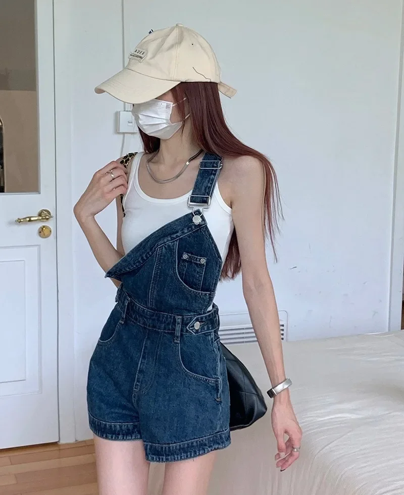 Retro Single-shoulder Strap Denim Overshoot Pants for Women's Wear, Summer Spice Girl Irregular Design Sense Short Jumpsuit
Retro Single-shoulder Strap Denim Overshoot Pants for Women's Wear, Summer Spice Girl Irregular Design Sense Short Jumpsuit