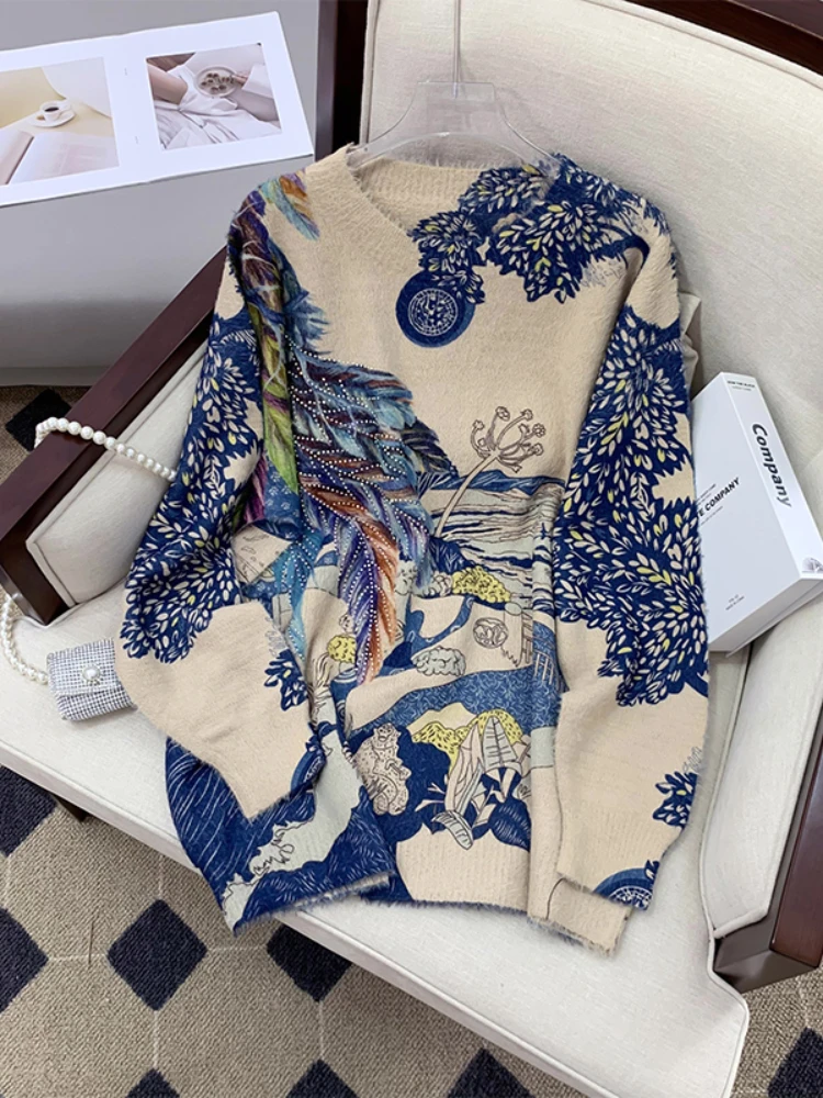 2023 Spring New Vintage Style Women Loose and Slim Knit Top Round Neck Heavy Work Diamond Inlaid Printing Long Sleeve Sweater
2023 Spring New Vintage Style Women Loose and Slim Knit Top Round Neck Heavy Work Diamond Inlaid Printing Long Sleeve Sweater