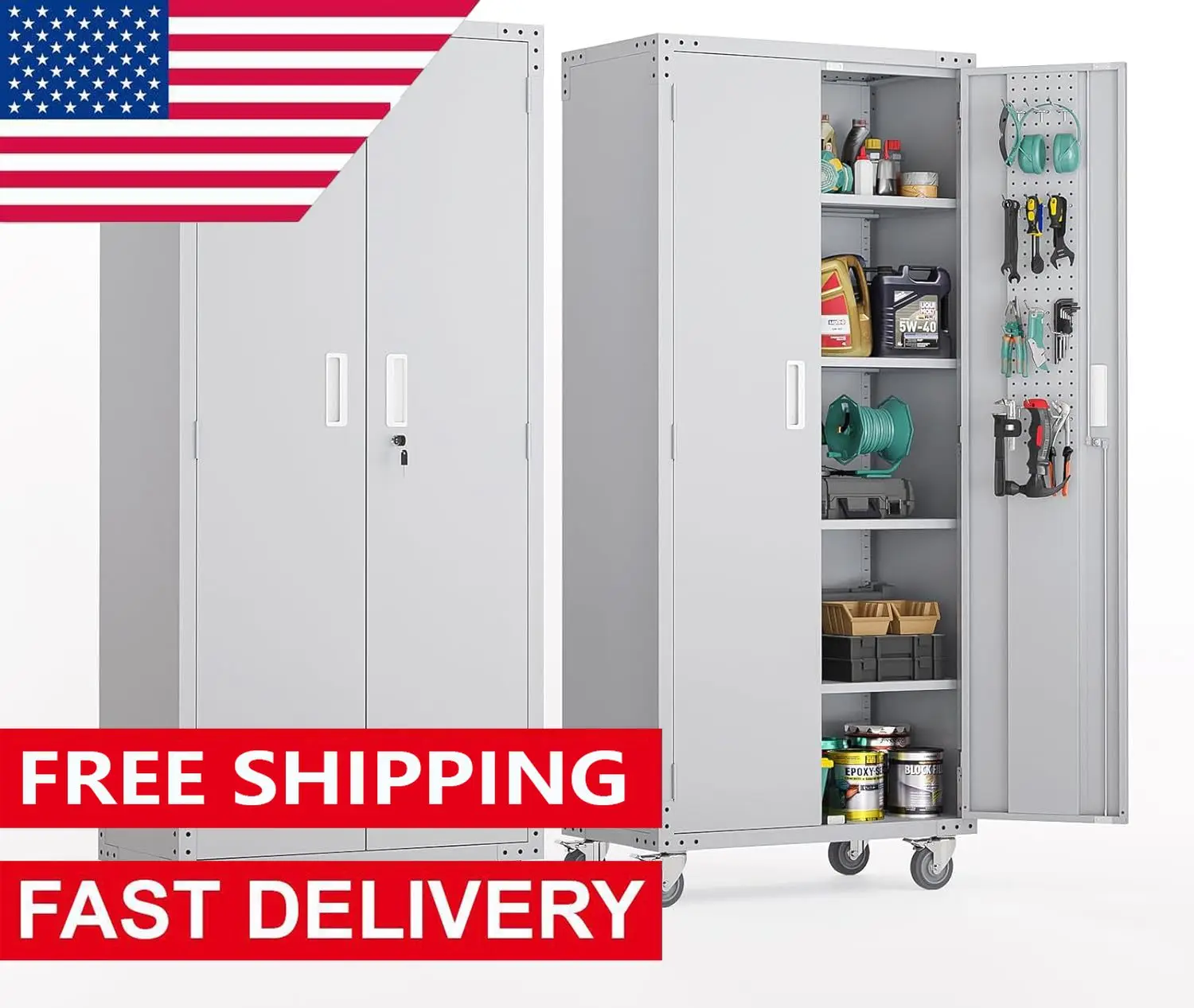 72'' Tall Garage Storage Cabinet, Metal Storage Cabinet with Wheels, Locking Doors and Adjustable Shelves 2''W x 16''D x 72''H
72'' Tall Garage Storage Cabinet, Metal Storage Cabinet with Wheels, Locking Doors and Adjustable Shelves 2''W x 16''D x 72''H