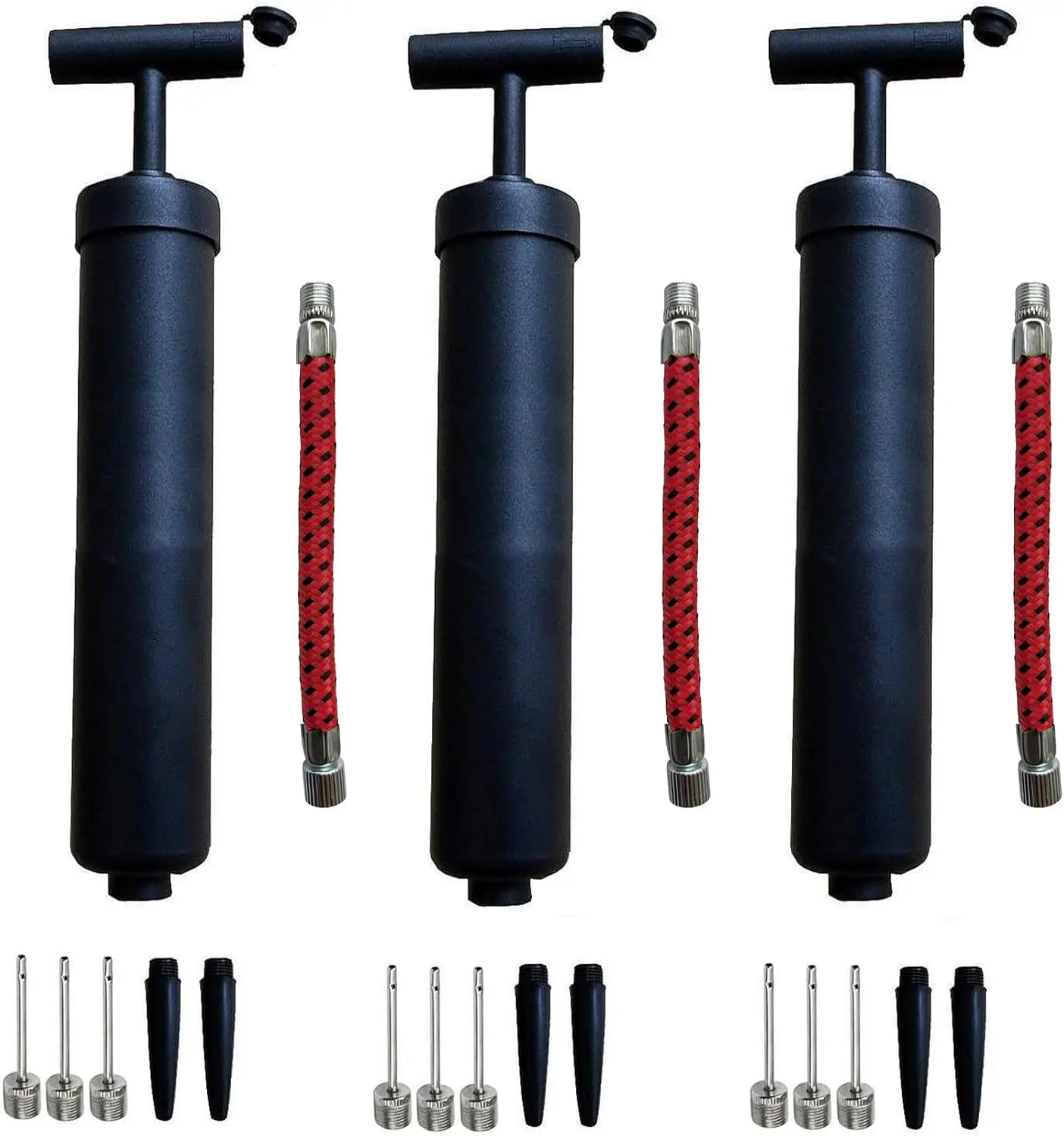 Набор из 3 ручных воздушных насосов с гибкими шлангами и насадками для баскетбольных, футбольных, волейбольных и других спортивных мячей
Набор из 3 ручных воздушных насосов с гибкими шлангами и насадками для баскетбольных, футбольных, волейбольных и других спортивных мячей