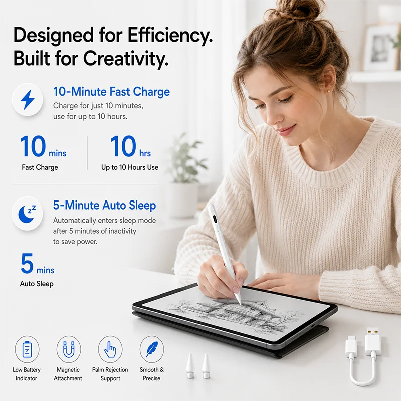 Stylus Pen for iPad 10Min Fast Charge 10H Use Palm Rejection Tilt Sensitivity Magnetic Pencil with LED Indicator Writing draw
Stylus Pen for iPad 10Min Fast Charge 10H Use Palm Rejection Tilt Sensitivity Magnetic Pencil with LED Indicator Writing draw