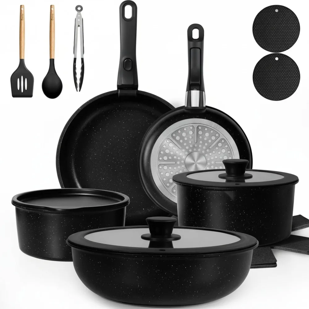 20-Piece Non-Stick Cookware Set with Detachable Handles, Induction Compatible, Dishwasher Safe - Perfect for RV & Small Kitchens
20-Piece Non-Stick Cookware Set with Detachable Handles, Induction Compatible, Dishwasher Safe - Perfect for RV & Small Kitchens
