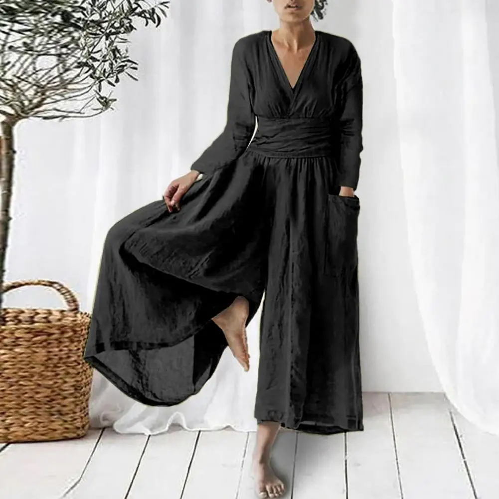2024 Cotton Linen Jumpsuit Women V-neck Long Sleeve Waist Tight Women's Jumpsuit Pockets Wide Leg Pants Elegant Playsuit Romper
2024 Cotton Linen Jumpsuit Women V-neck Long Sleeve Waist Tight Women's Jumpsuit Pockets Wide Leg Pants Elegant Playsuit Romper
