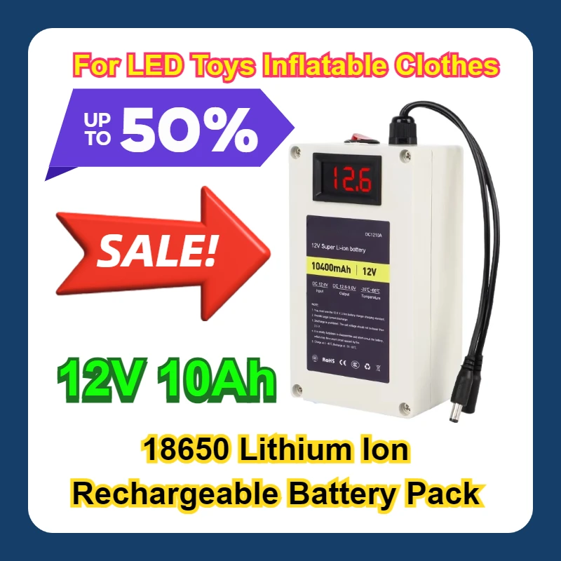 12V 10Ah Battery 18650 Lithium Ion Rechargeable Battery Pack For LED Toys Inflatable Clothes
12V 10Ah Battery 18650 Lithium Ion Rechargeable Battery Pack For LED Toys Inflatable Clothes