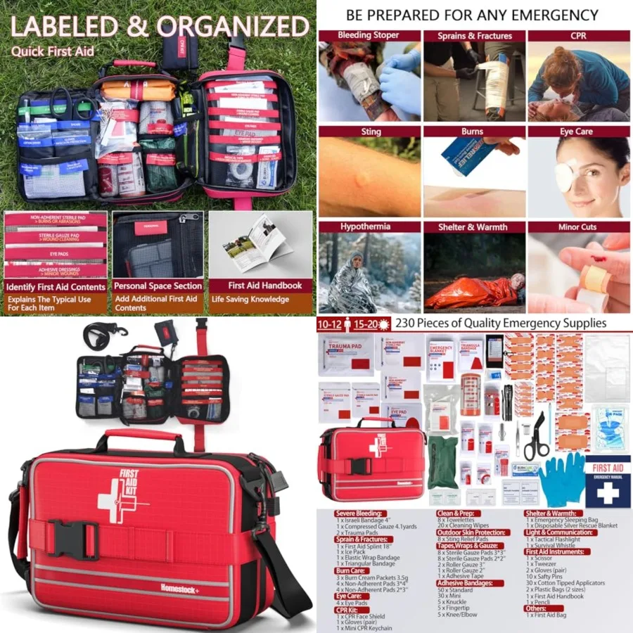 Comprehensive First aid Kits, First Aid Trauma Kit with Labelled Compartments for Cars, Home, Office, Backpacking, Camping, Tra
Comprehensive First aid Kits, First Aid Trauma Kit with Labelled Compartments for Cars, Home, Office, Backpacking, Camping, Tra