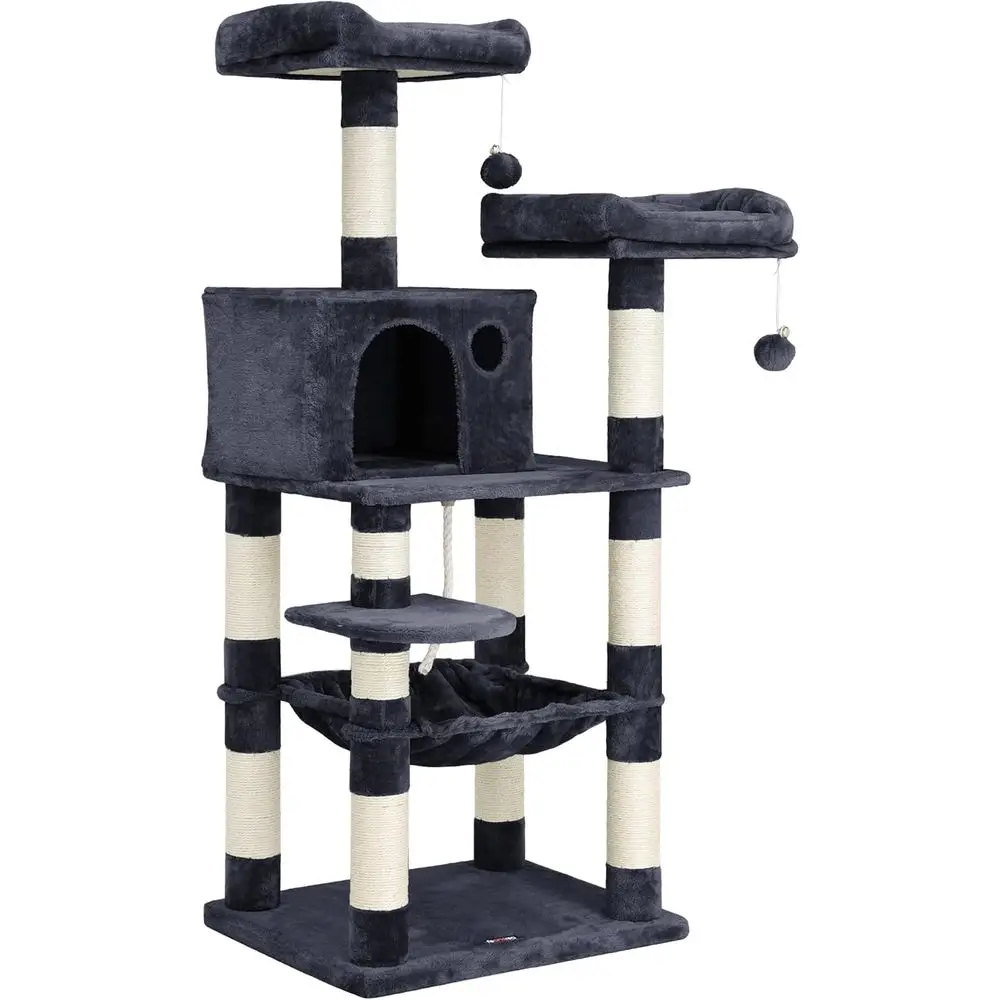 56.3-Inch Multi-Level Cat Tower with 11 Scratch Posts, 2 Perches, Hammock, and Cave in Smoky Gray
56.3-Inch Multi-Level Cat Tower with 11 Scratch Posts, 2 Perches, Hammock, and Cave in Smoky Gray