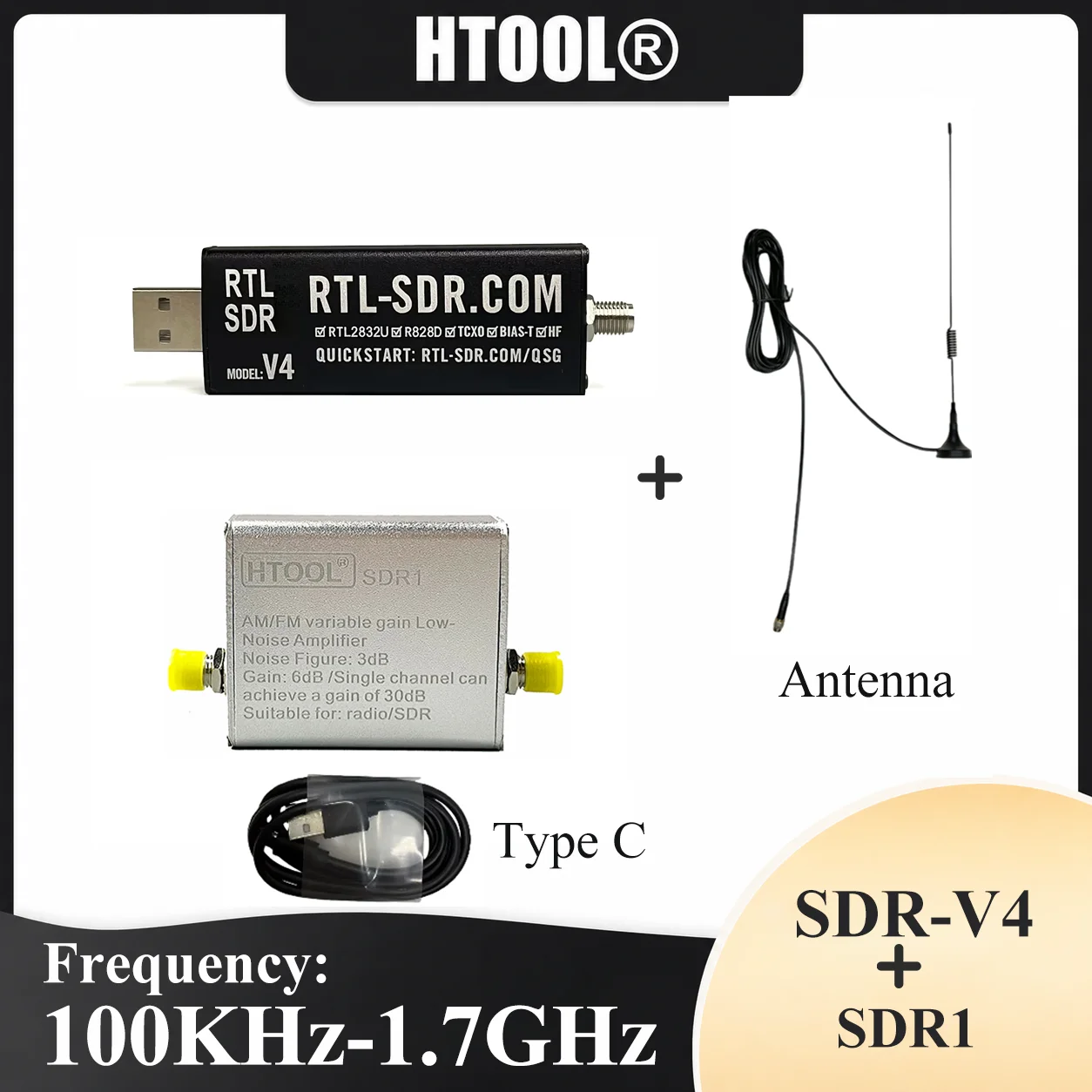 SDR-V4 RTL R828D RTL2832U 1PPM TCXO SMA RTLSDR Software Defined Radio SDR1 Low Noise Amplifier 65MHz-162.5MHz 30dB SDR