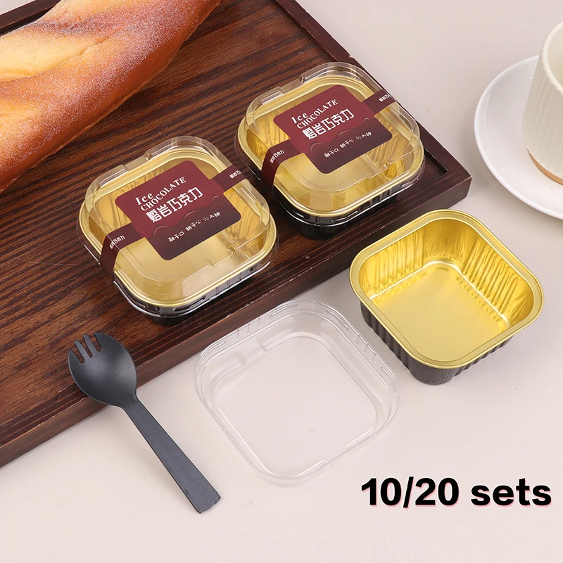 10/20Sets Black Gold Cake Cups Aluminum Foil Cake Box With Lids Spoons Mousse Dessert Packaging Boxes Baking Molds Party Favors
10/20Sets Black Gold Cake Cups Aluminum Foil Cake Box With Lids Spoons Mousse Dessert Packaging Boxes Baking Molds Party Favors