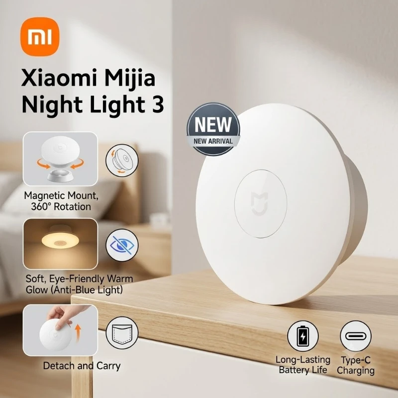 Xiaomi Night Light 3 Rechargeable Night Light Motion Sensor Adjustable Brightness Smart Human Light Sensor Night Lamp Home New
Xiaomi Night Light 3 Rechargeable Night Light Motion Sensor Adjustable Brightness Smart Human Light Sensor Night Lamp Home New