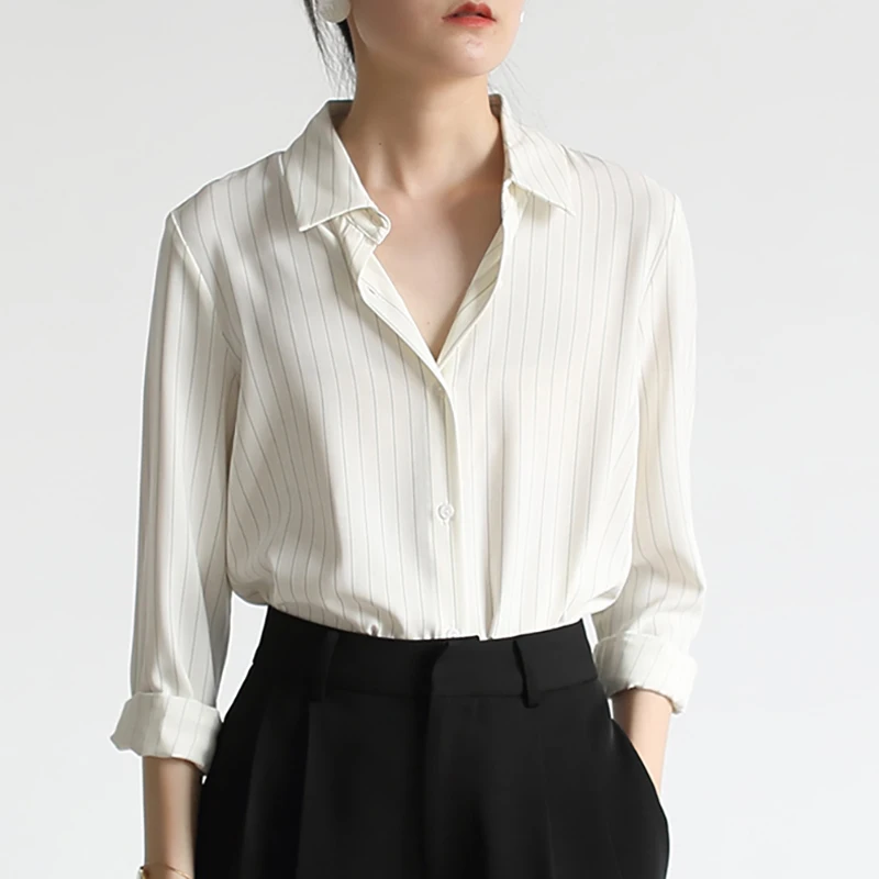 Black Apricot White Long-sleeved Striped Shirts Women Fashion Office Lady Formal Shirt Korean Loose Casual Blouses Women's Tops
Black Apricot White Long-sleeved Striped Shirts Women Fashion Office Lady Formal Shirt Korean Loose Casual Blouses Women's Tops