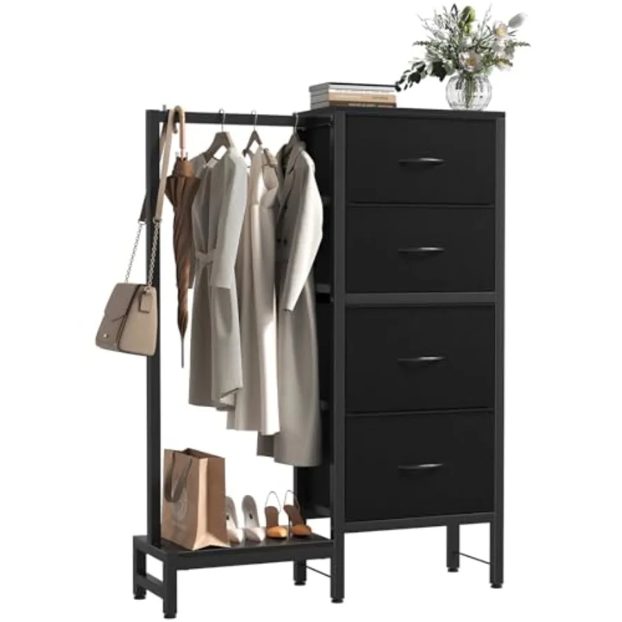 Dresser with Hanging Rack, 4-in-1 Fabric Dresser for Bedroom, Closet Organizer with Clothes Rack, Shoe Rack and Hooks, Tall Sto
Dresser with Hanging Rack, 4-in-1 Fabric Dresser for Bedroom, Closet Organizer with Clothes Rack, Shoe Rack and Hooks, Tall Sto