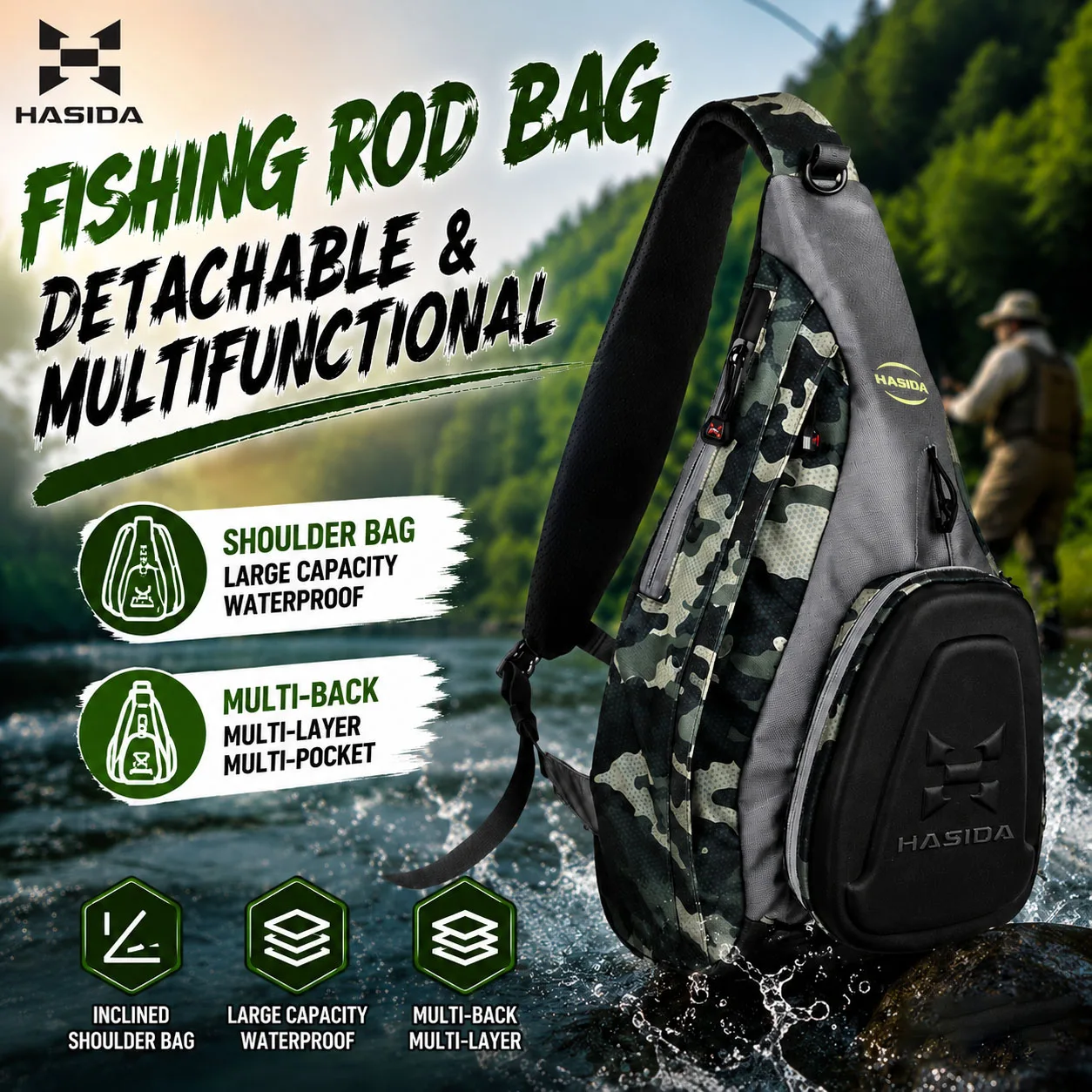 HASIDA Multi-Functional Casting Spinning Rod Zipped Adjustable Shoulder Strap High Quality Sling Messenger Waist Bag
HASIDA Multi-Functional Casting Spinning Rod Zipped Adjustable Shoulder Strap High Quality Sling Messenger Waist Bag