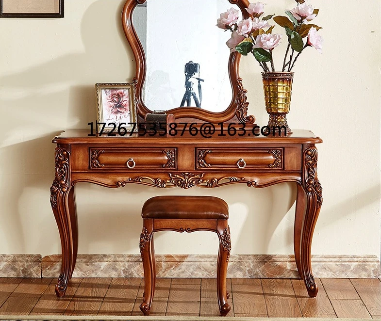 Solid wood dresser, American carved makeup table mirror, luxury simple bedroom dressing counter
Solid wood dresser, American carved makeup table mirror, luxury simple bedroom dressing counter
